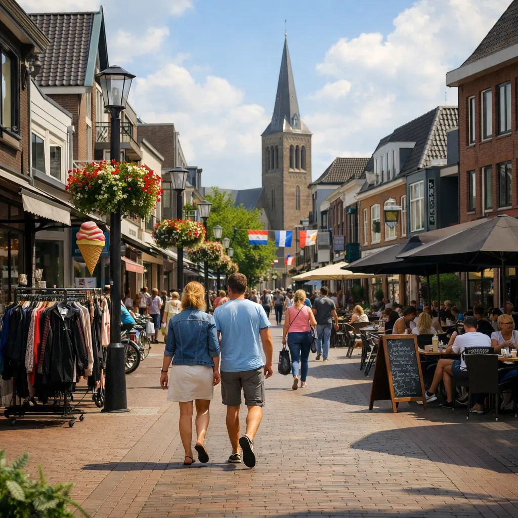 Drukke winkelstraat in Hoogeveen op zondagmiddag