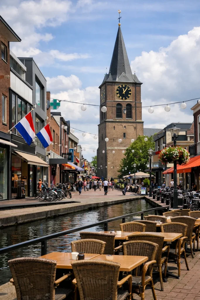 Winkelstraat en kerk in Hoogeveen centrum