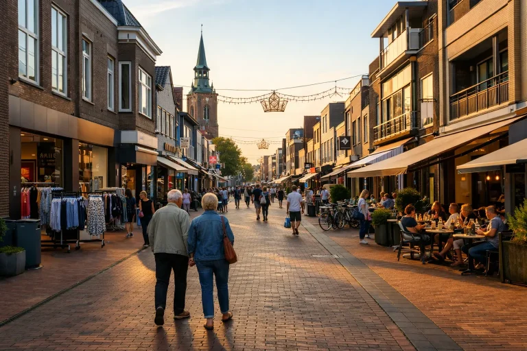 Winkelstraat in het centrum van Hoogeveen met mensen en terrassen